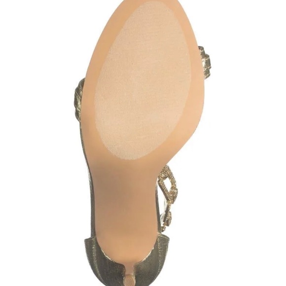 LAUREN LORRAINE GOLD RHINESTONES OPEN CHAIN ANKLE STRAP WOMEN SANDALS SIZE 5.5 M - Picture 4 of 13